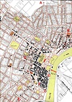 Régi és pirossal új térkép Szegedről, a megmaradt házak feketével jelölve és a 7 pont 