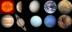 Bolyg�rendszer. (Nap, Merk�r, V�nusz, F�ld, Mars, Jupiter, Szaturnusz, Ur�nusz, Neptunusz, Pl�t�)